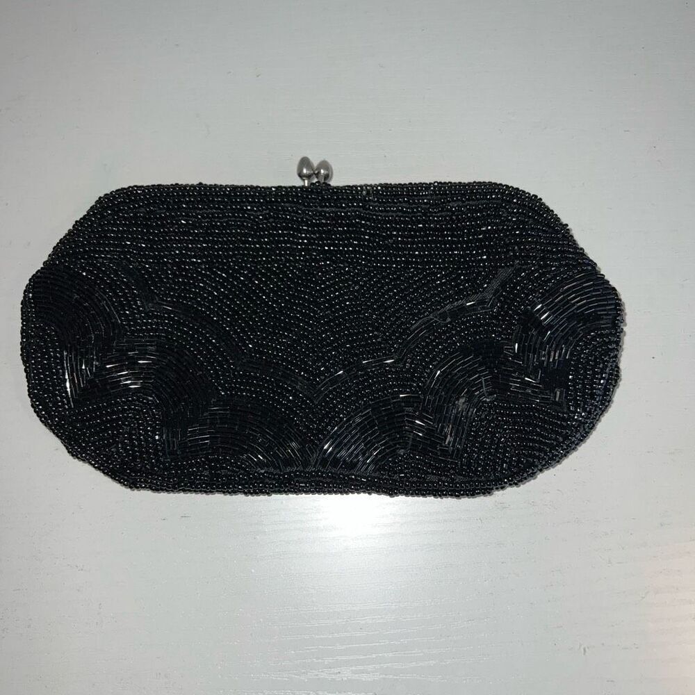 Gala Vintage Black Beaded Clutch/Evening Bag Made In Japan Evening Formal Dress